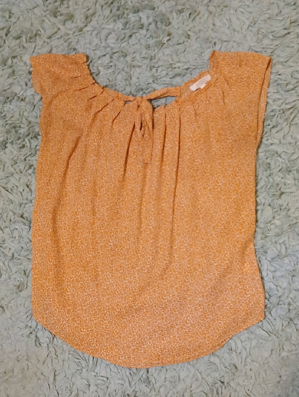 LC Lauren Conrad Orange Floral Tie-Neck Cap Sleeve Blouse